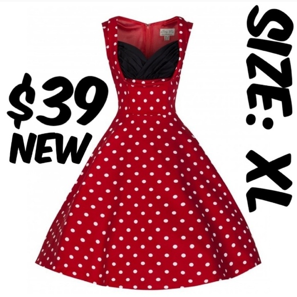 Lindy Bop Dresses & Skirts - Pocket Polka Dot Pin Up Dress Swing 1950s Girl XL